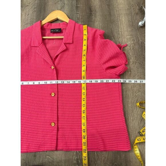 vintage 90s pink gingham short sleeve button front - Picture 5 of 5
